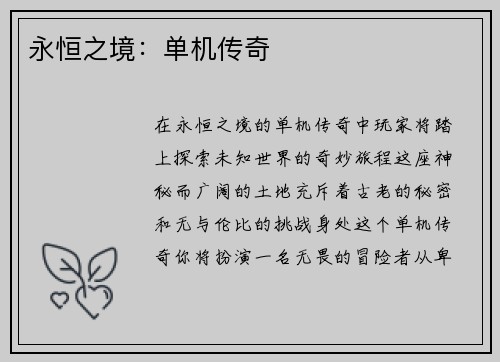 永恒之境：单机传奇